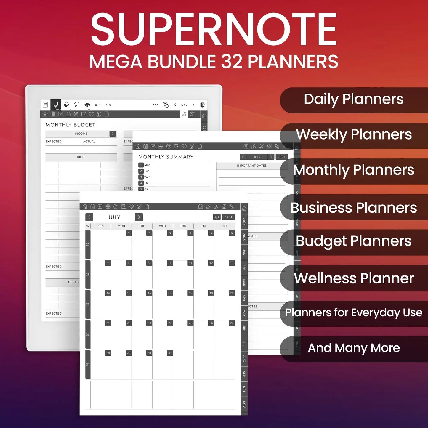 32 Supernote Planner Template Bundle CreativeRino
