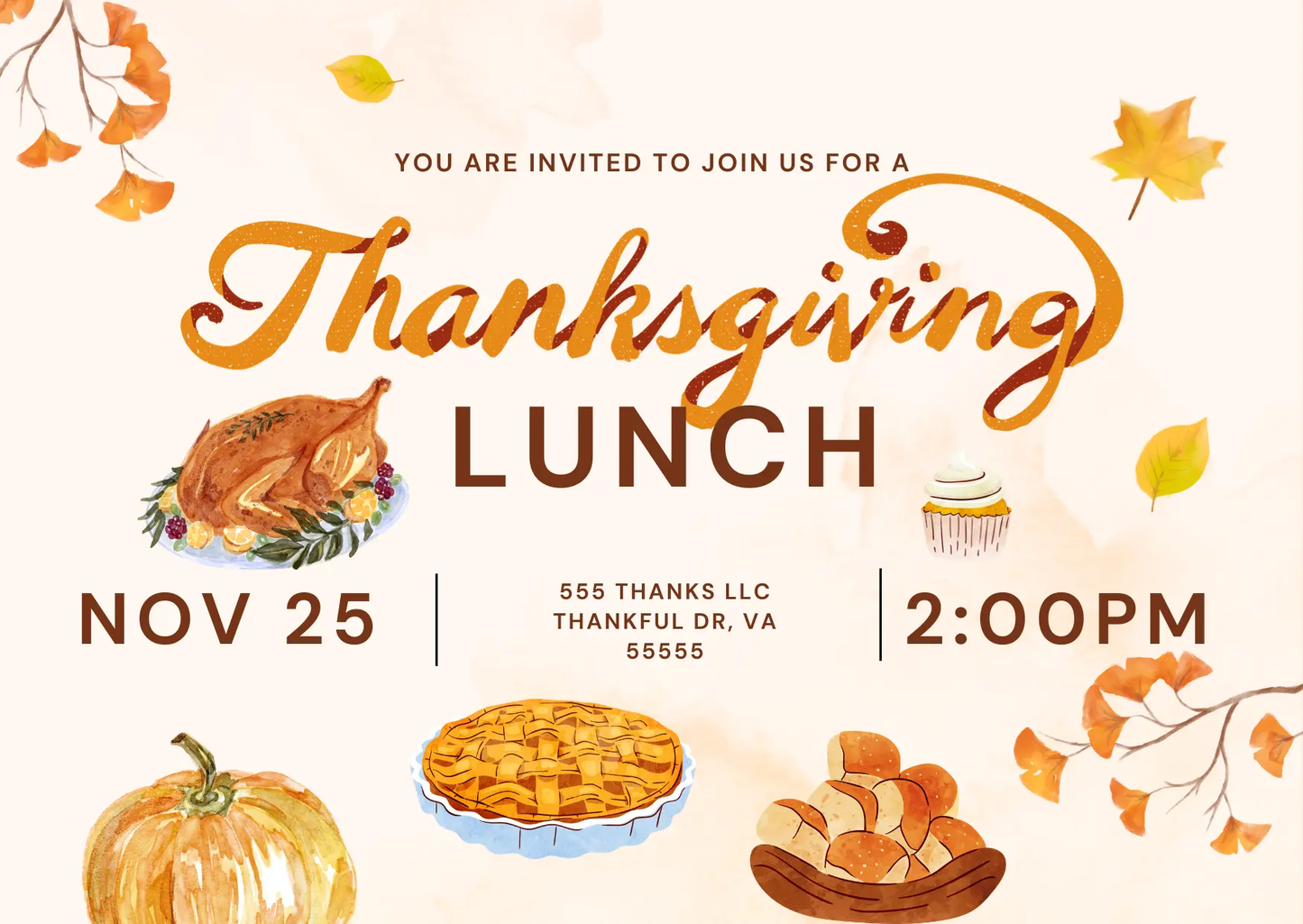 Fall Thanksgiving Lunch Party Invitation Template | Thanksgiving Luncheon Invite - CreativeRino