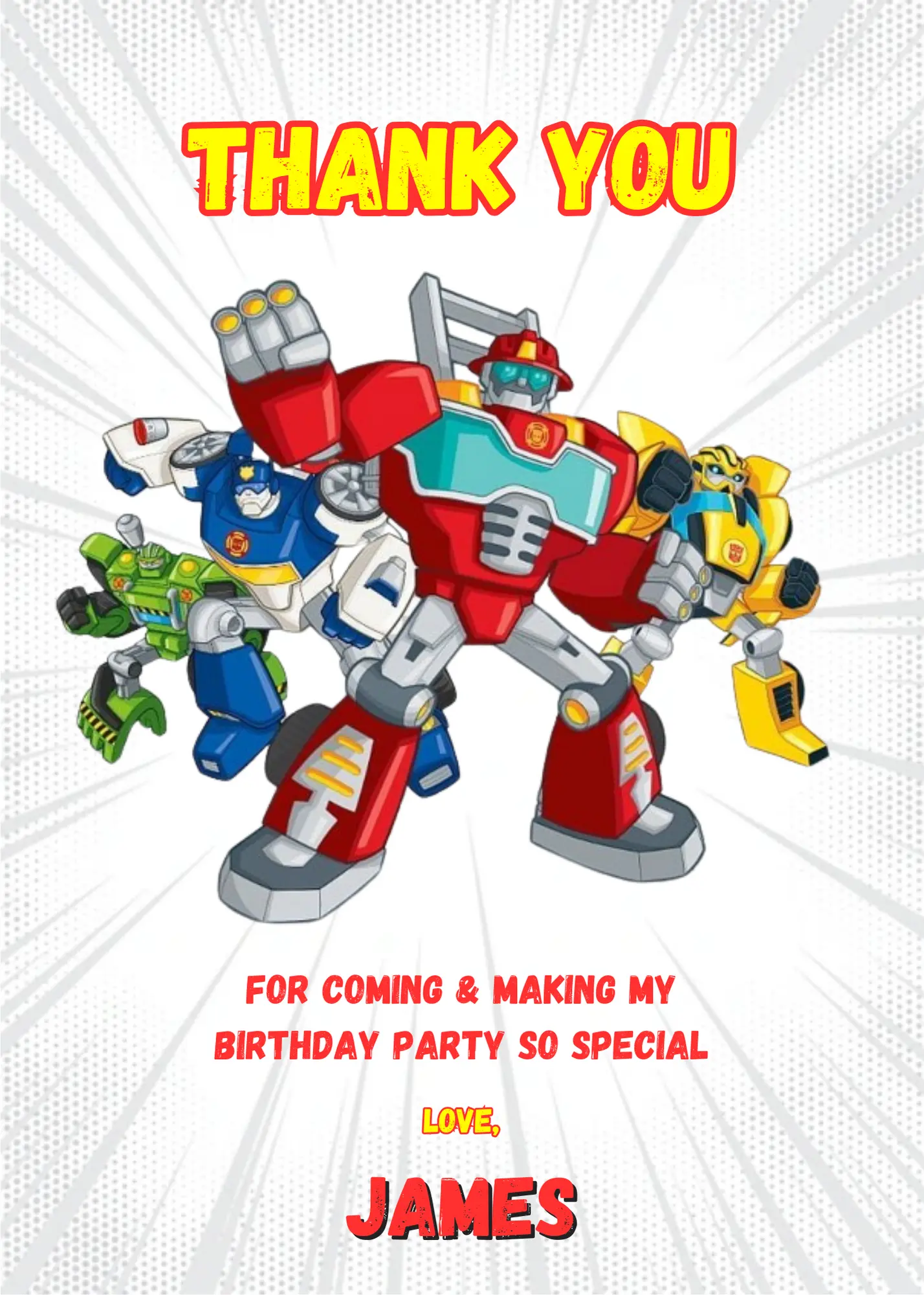 Rescue Bots Transformer Thank You Card Template - CreativeRino