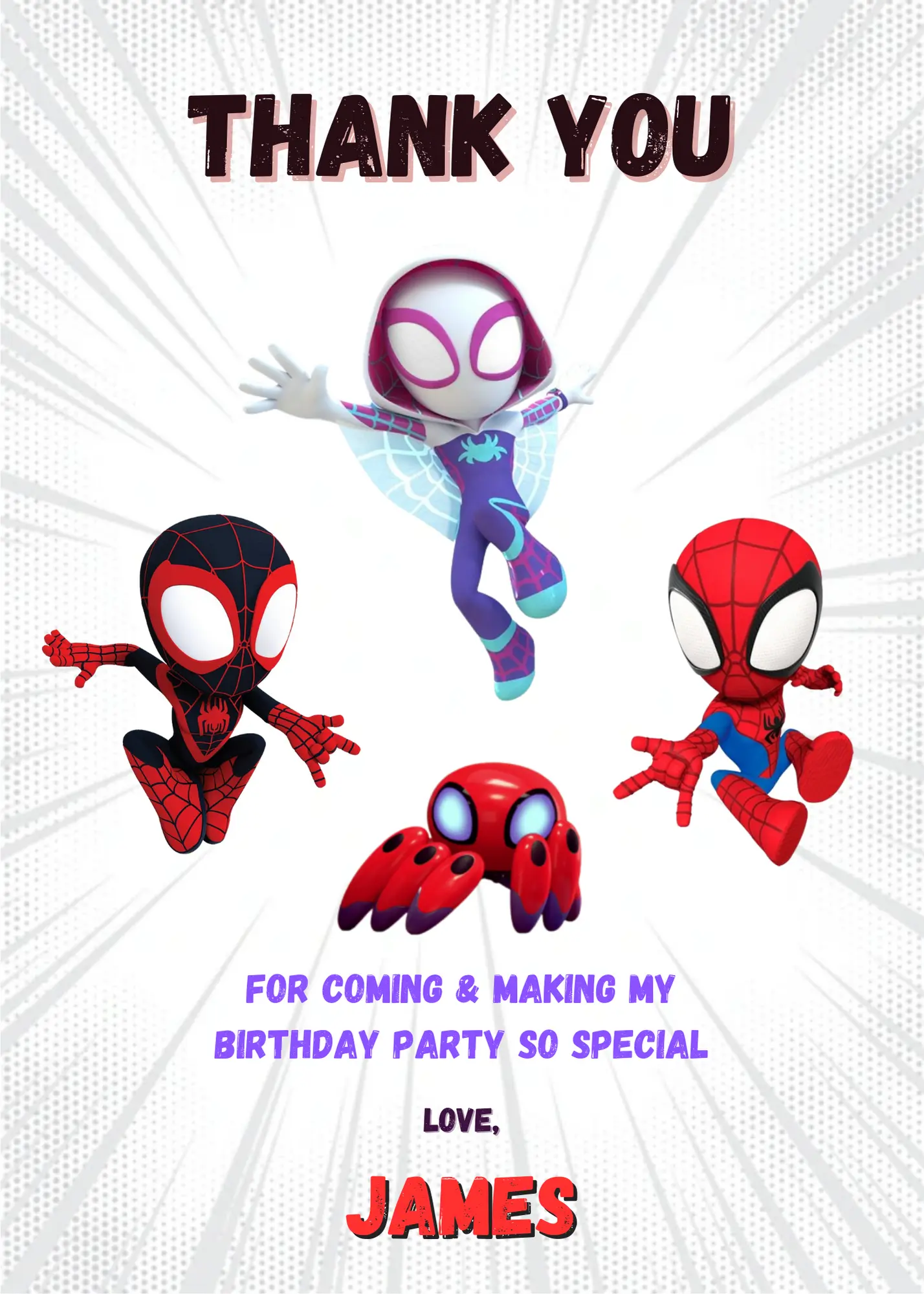 Spidey and his Amazing Friends Thank You Card Template - CreativeRino