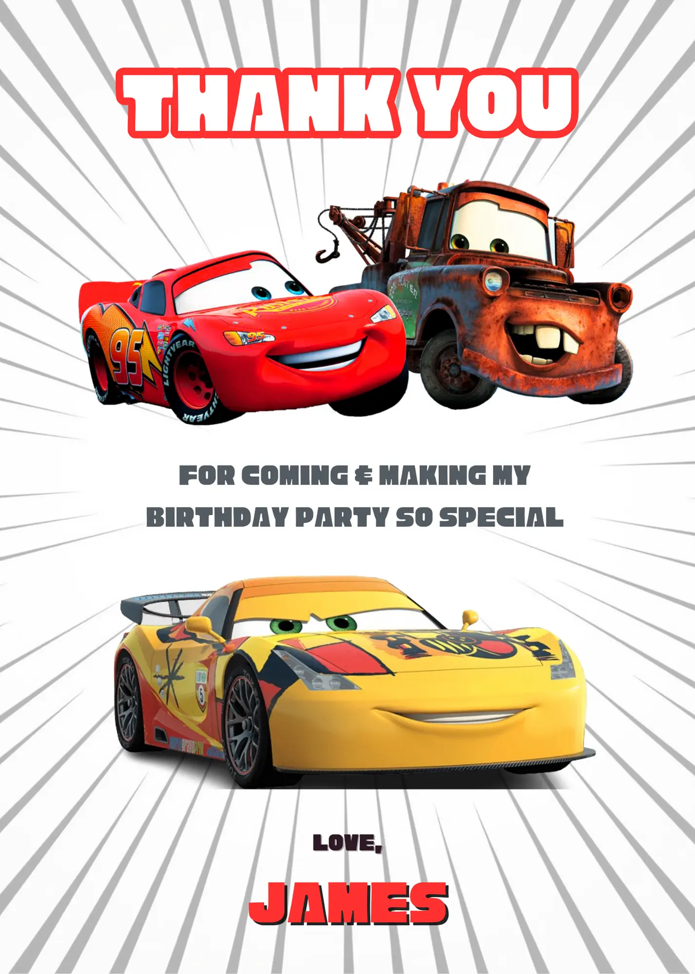 Cars Thank You Card Template - CreativeRino