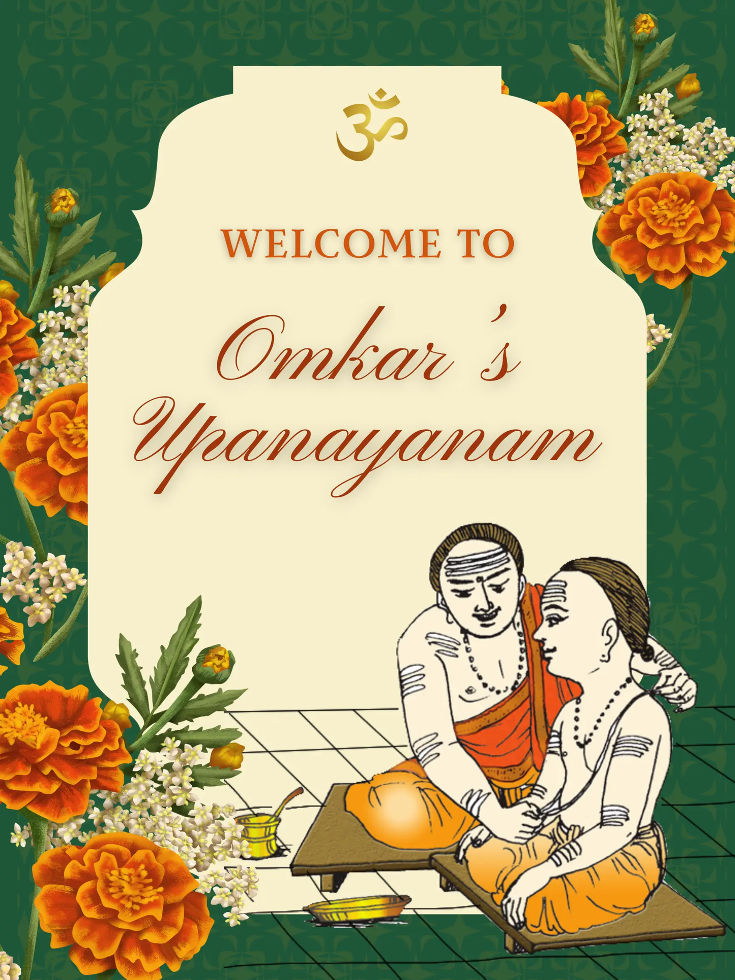 Upanayanam Ceremony Sign Template | Janeau Thread Ceremony Welcome Sign - CreativeRino
