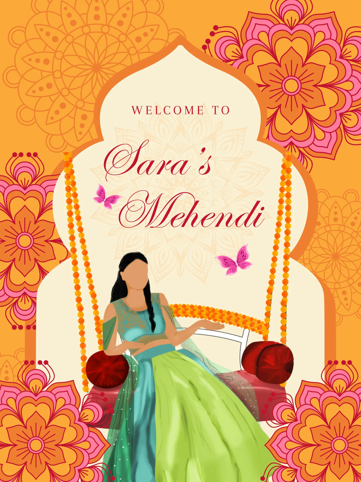 Mehndi Sign Template | Indian Wedding Welcome Sign - CreativeRino