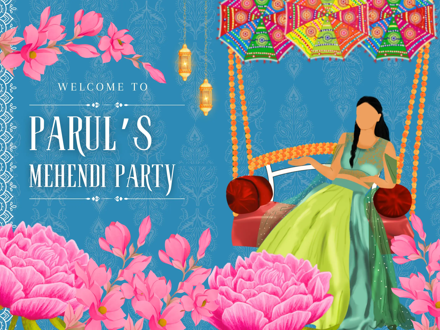 Mehndi Sign Template | Indian Wedding Welcome Sign - CreativeRino
