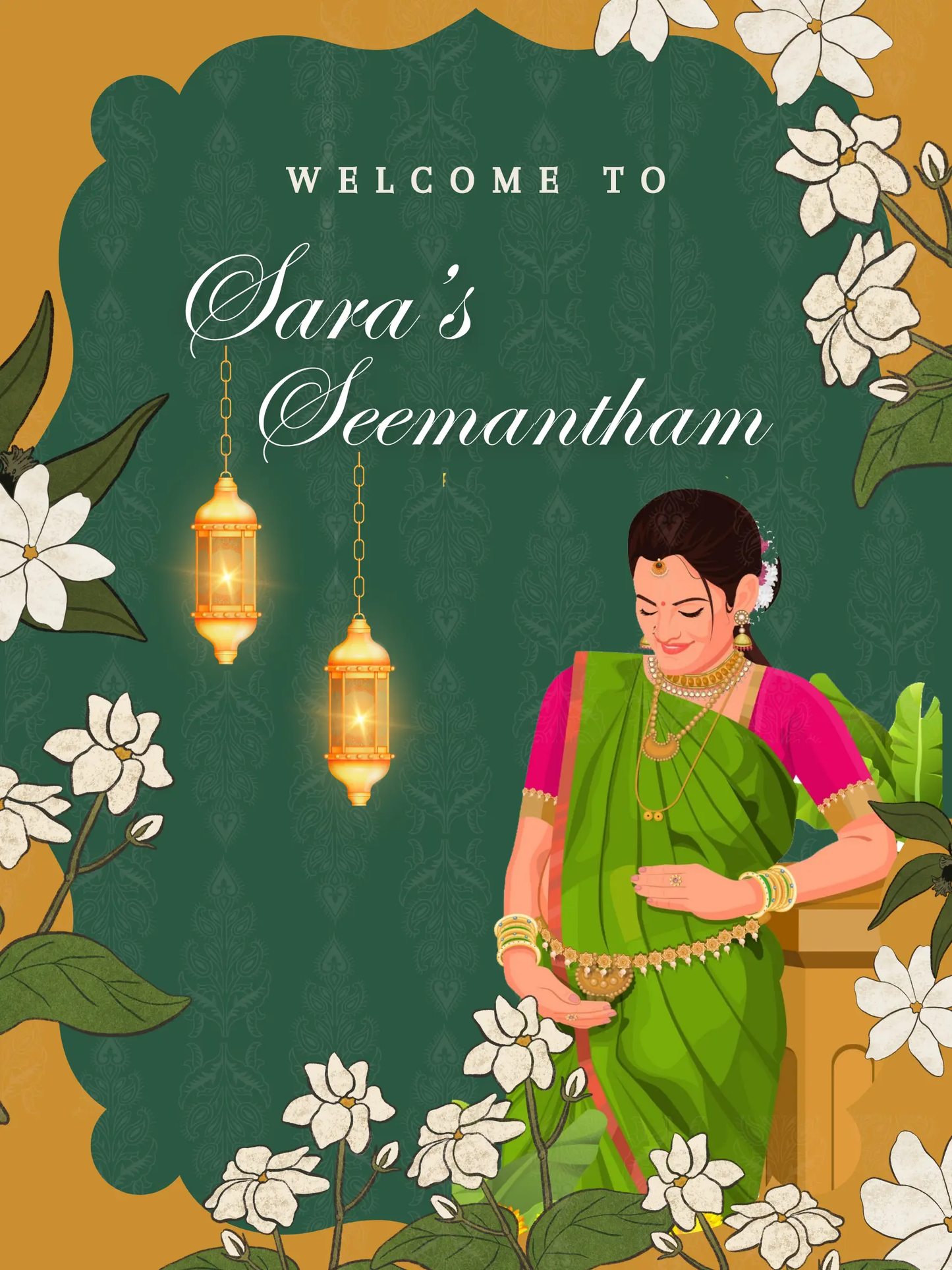 Seemantham Ceremony Sign Template | Indian Baby Shower Welcome Sign - CreativeRino