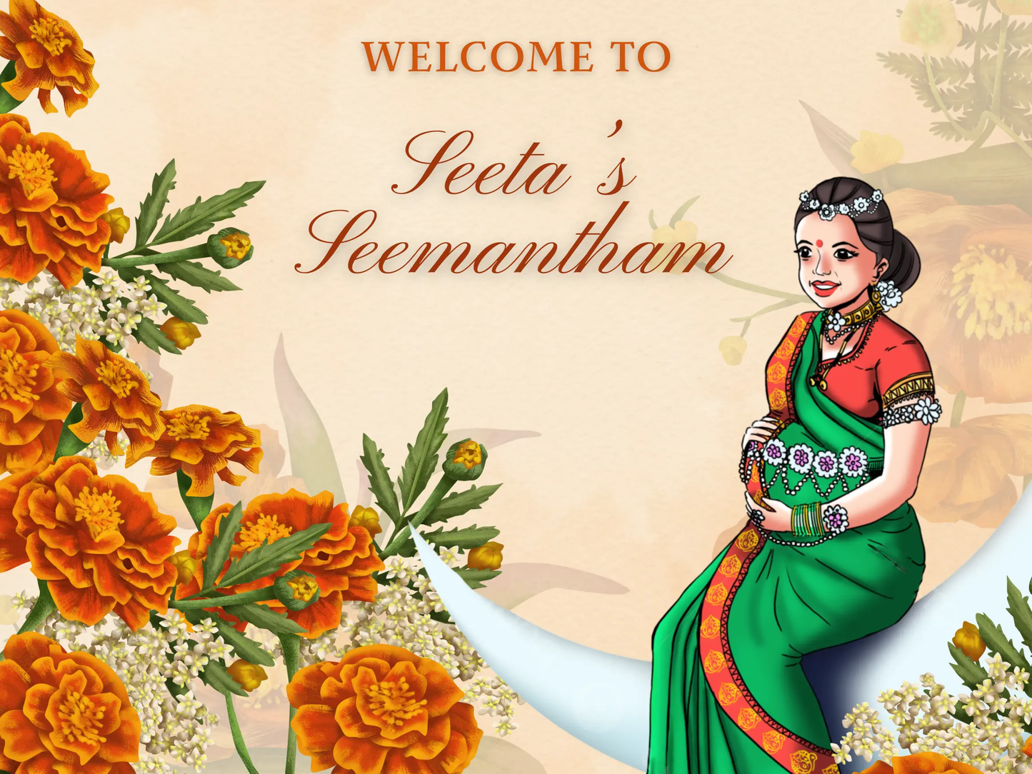 Seemantham Ceremony Sign Template | Indian Baby Shower Welcome Sign - CreativeRino