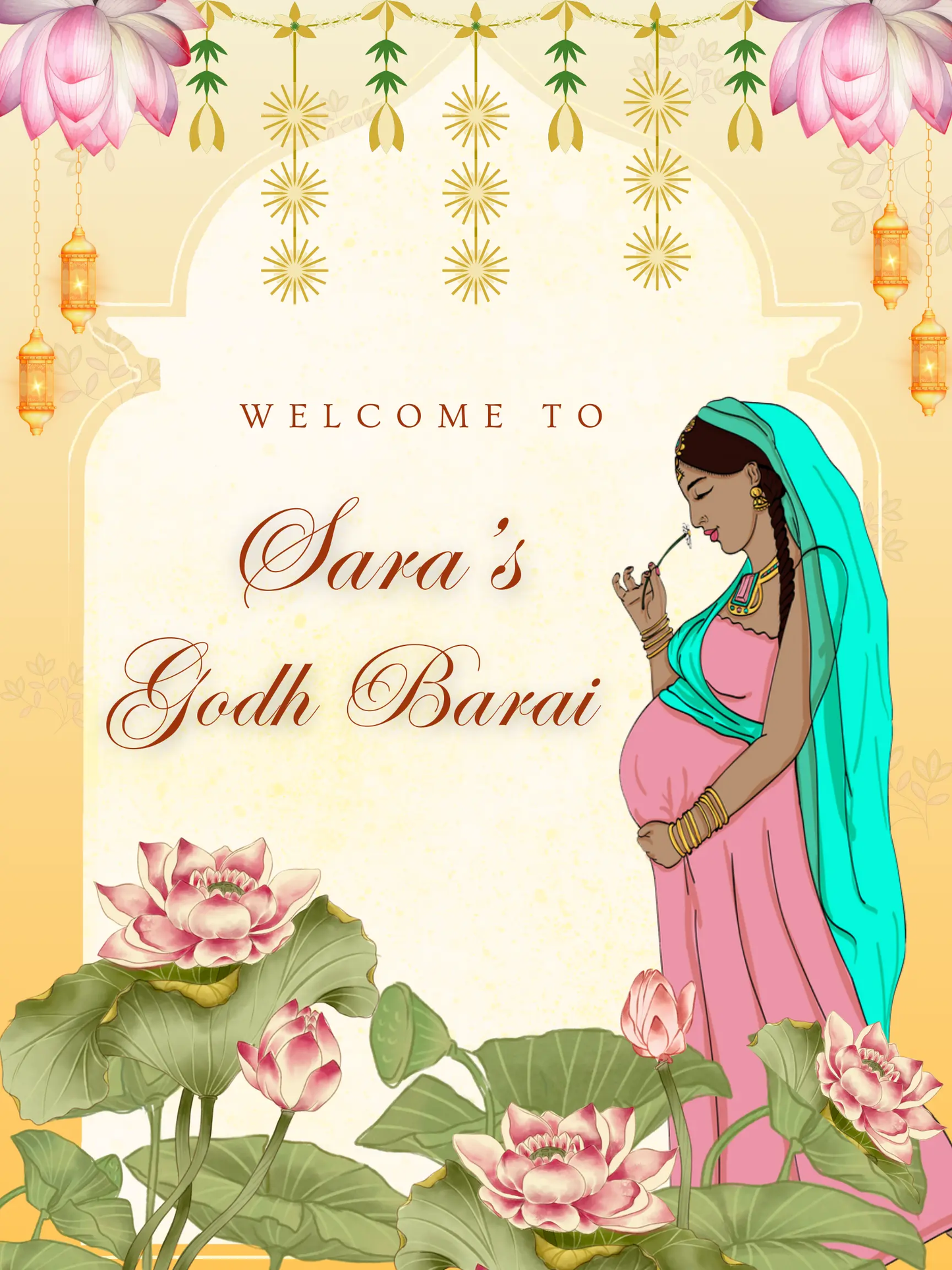 Godh Bharai Ceremony Sign Template | Indian Baby Shower Welcome Sign - CreativeRino