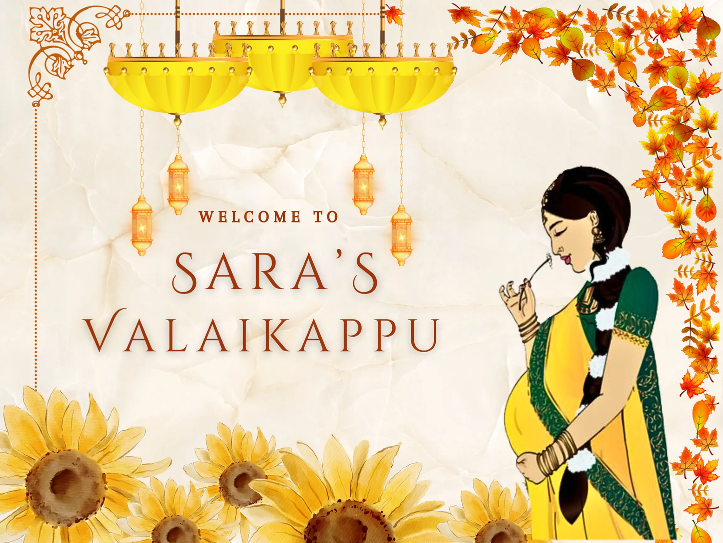 Valaikappu Ceremony Sign Template | Indian Baby Shower Welcome Sign - CreativeRino
