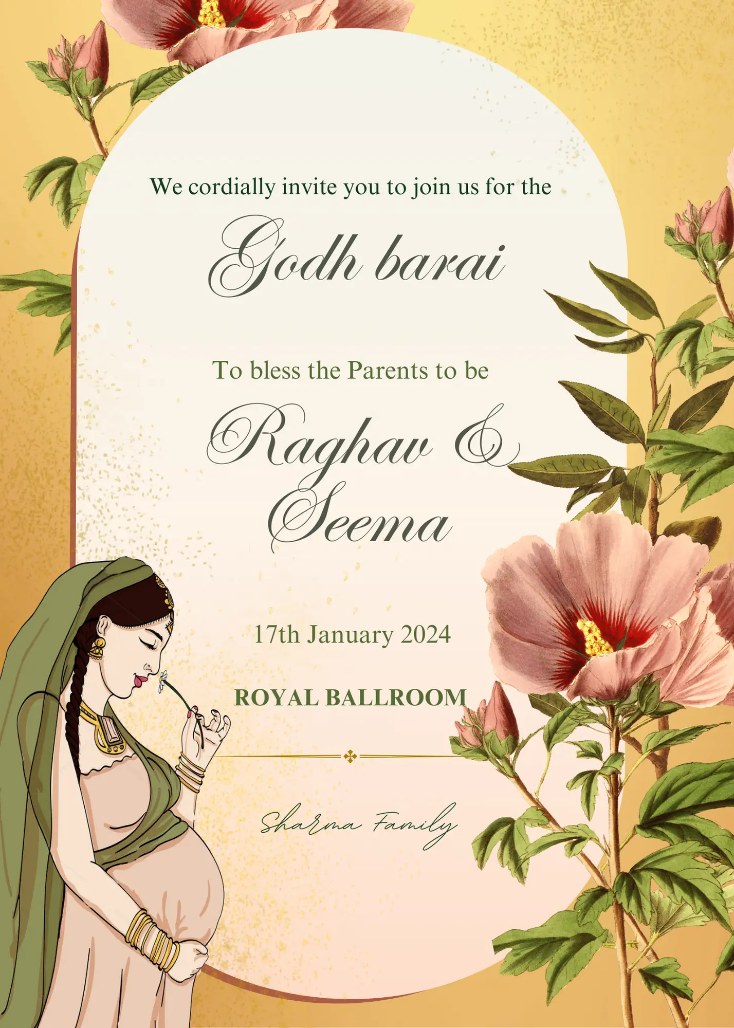 Godh Bharai Invite Template | Indian Baby Shower Invitation - CreativeRino