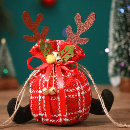 Antlers & Plaid Christmas Apple Bag | Children's Christmas Eve Gift Bag | Kindergarten Candy & Small Present Pouch eprolo