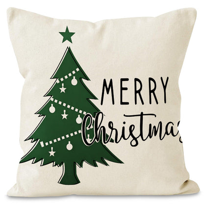 Christmas Tree & Snowflake Printed Pillow Cover | Rustic Linen Cushion Case for Holiday Party & Sofa Decor eprolo