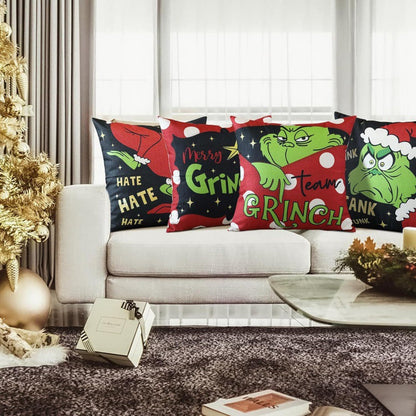 'Merry Grinchmas' Greentown Christmas Pillow Cover | Festive Grinch Sofa Cushion Case & Holiday Home Decor eprolo