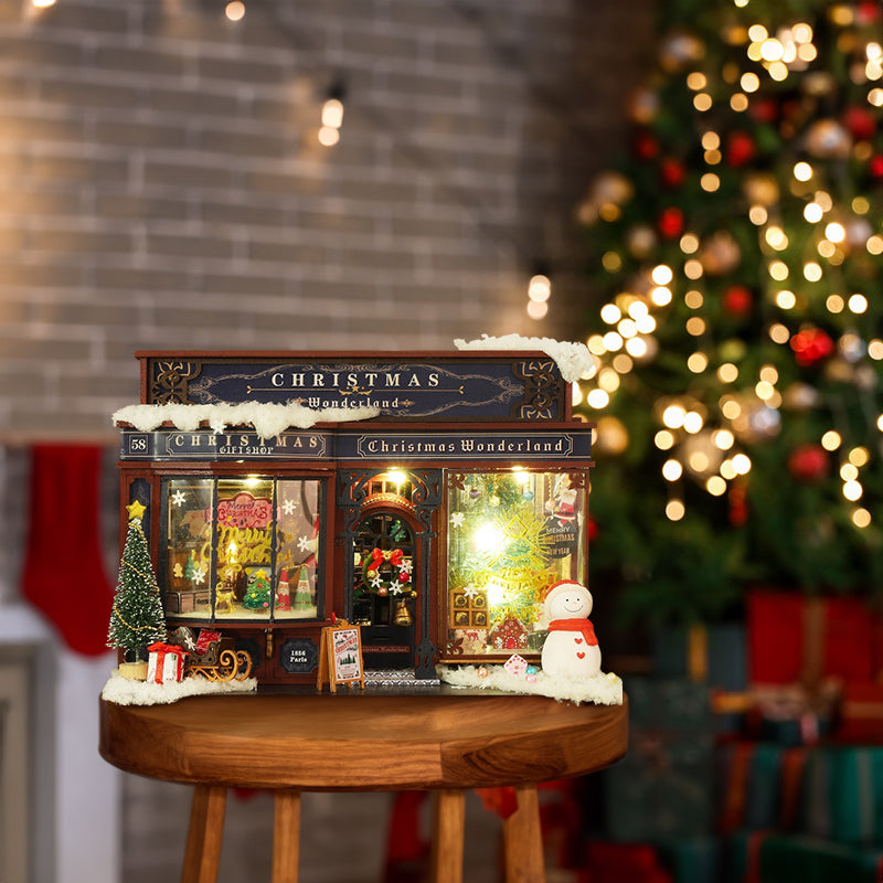 DIY Wooden Merry Christmas Miniature Dollhouse Kit with LED Lights | Adult Handmade Xmas Gift eprolo