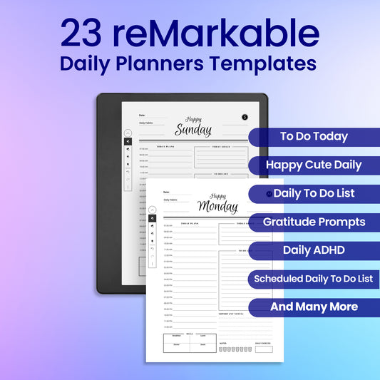 23 reMarkable 2 Daily Planners Template Bundle