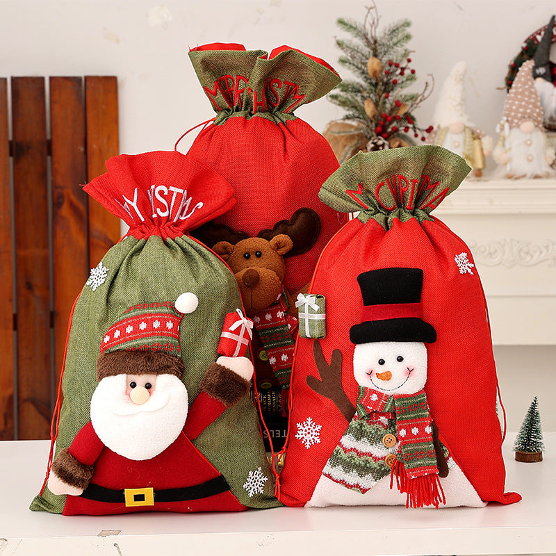 Santa Claus Drawstring Gift Bag | Children's Backpack Style Christmas Sack & Jewelry Pouch