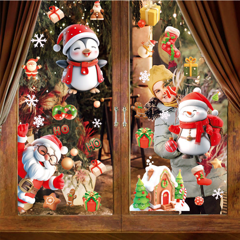 3D Christmas Static Window Clings | Santa Claus & Reindeer Showcase Decals for Glass Doors eprolo