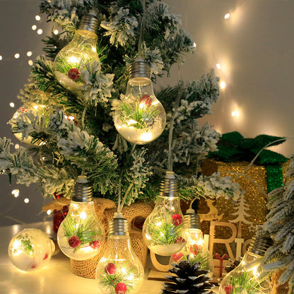 Illuminated Christmas Ball Bubble Lamp (LED Copper Wire Light) | Pine Needle, Red Berry & Snowflake Tree Pendant Decor eprolo