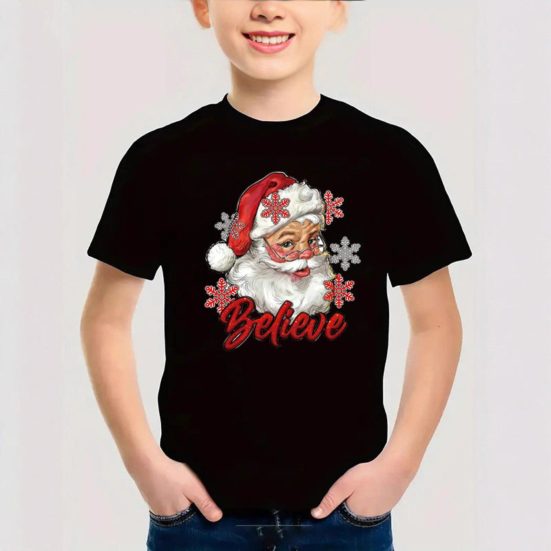 Combed Cotton Christmas Graphic T-Shirt | New Short Sleeve Round Neck | Boys & Girls Festive Kids Clothing Tee eprolo