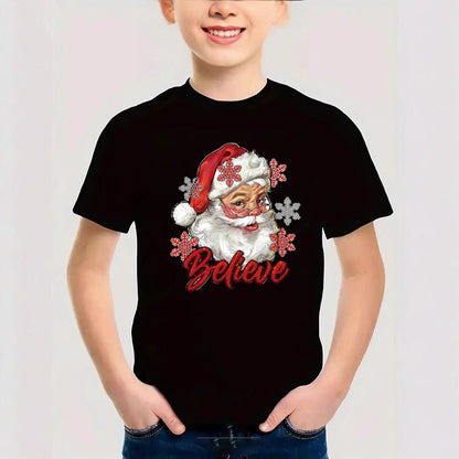 Combed Cotton Christmas Graphic T-Shirt | New Short Sleeve Round Neck | Boys & Girls Festive Kids Clothing Tee eprolo