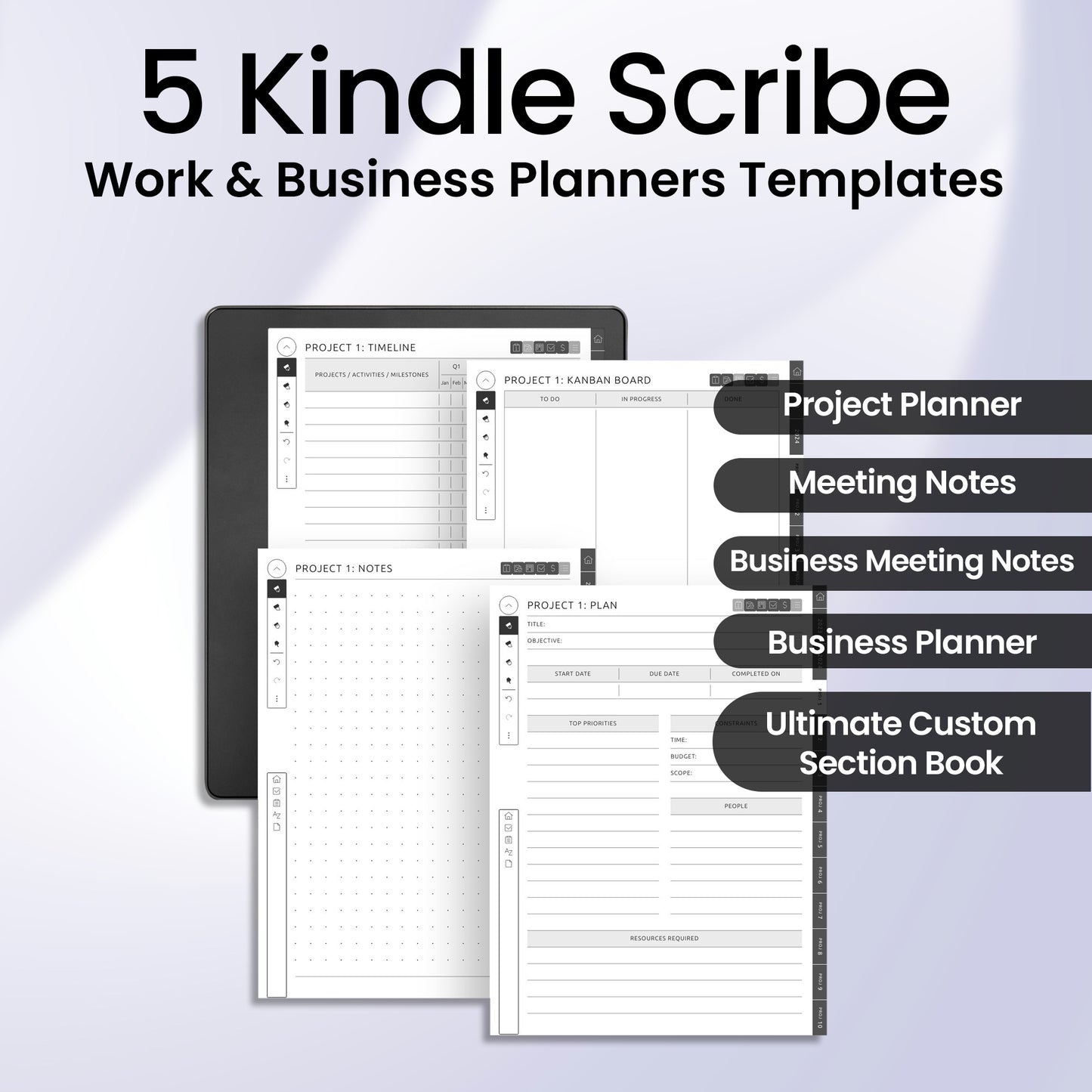 5 Kindle Scribe Work & Business Planner Template Bundle