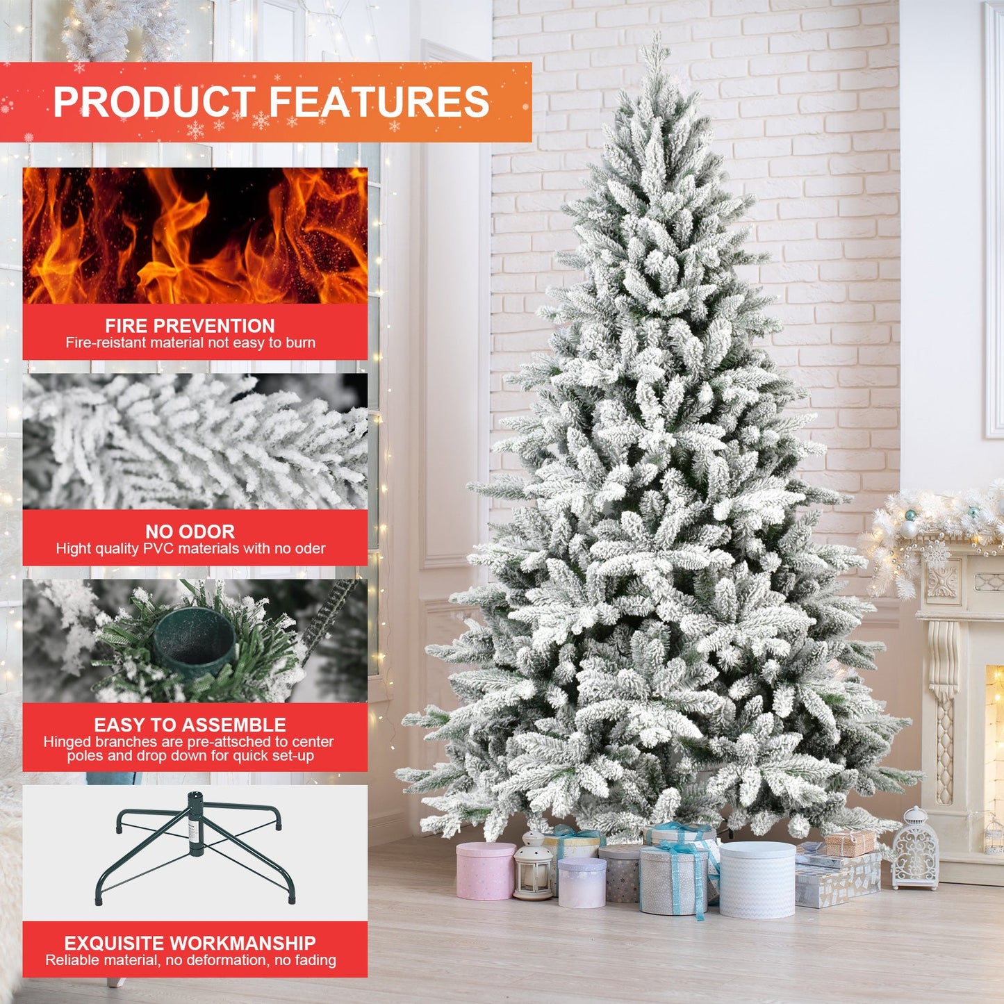 5FT Snow Flocked Artificial Christmas Tree | Realistic PE & PVC Blend for Cozy Decor eprolo