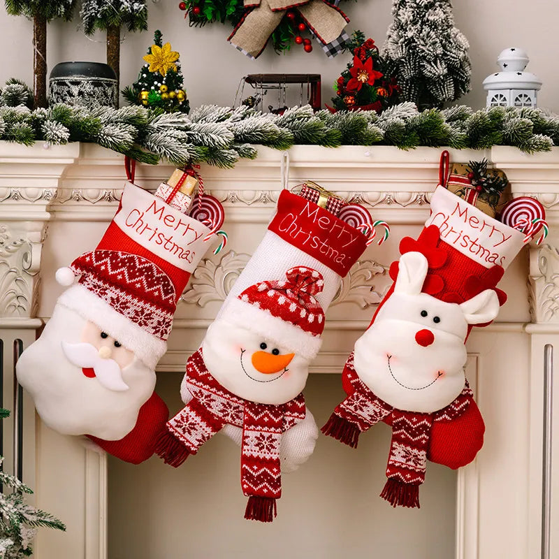 3D Elderly Elk Knitted Christmas Socks, Holiday Gift Bag & Decor, Red eprolo
