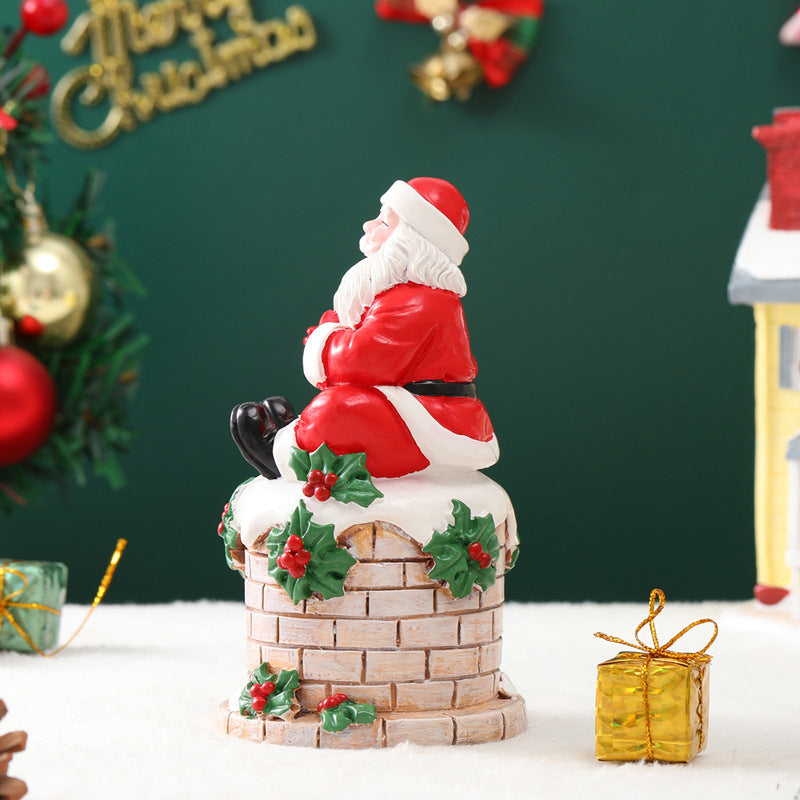 Santa Claus Sitting on Chimney Resin Figurine | Indoor/Outdoor Christmas Scene Ornament eprolo