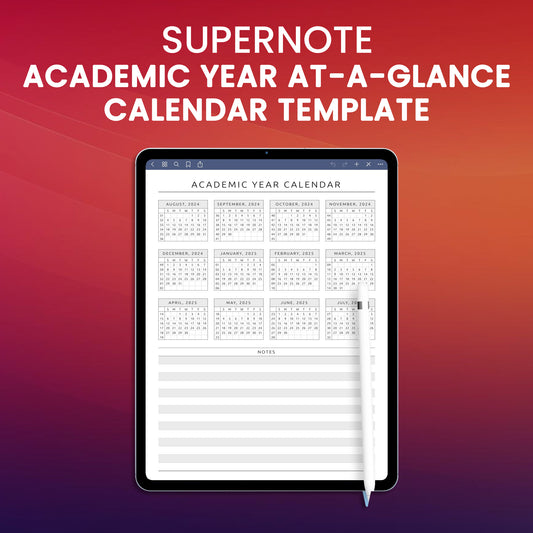 Supernote Academic Year At-a-Glance Calendar Template Planner Template