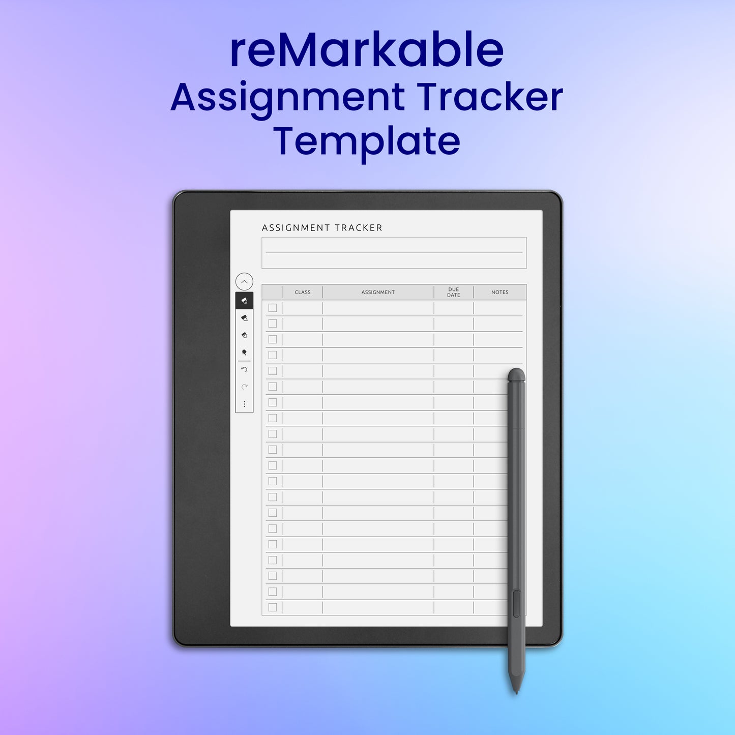 reMarkable 2 Assignment Tracker Template Planner Template