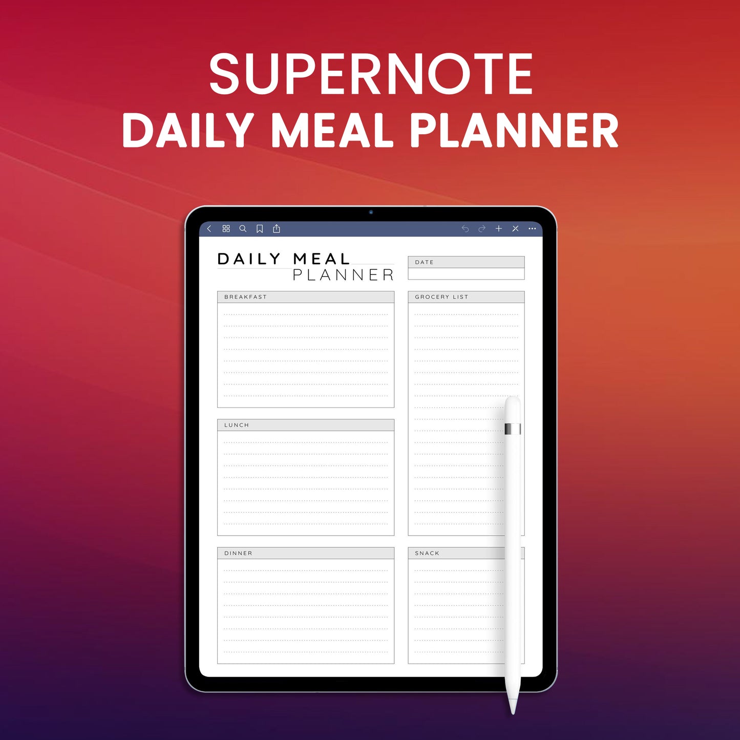 Supernote Daily Meal Planner Template