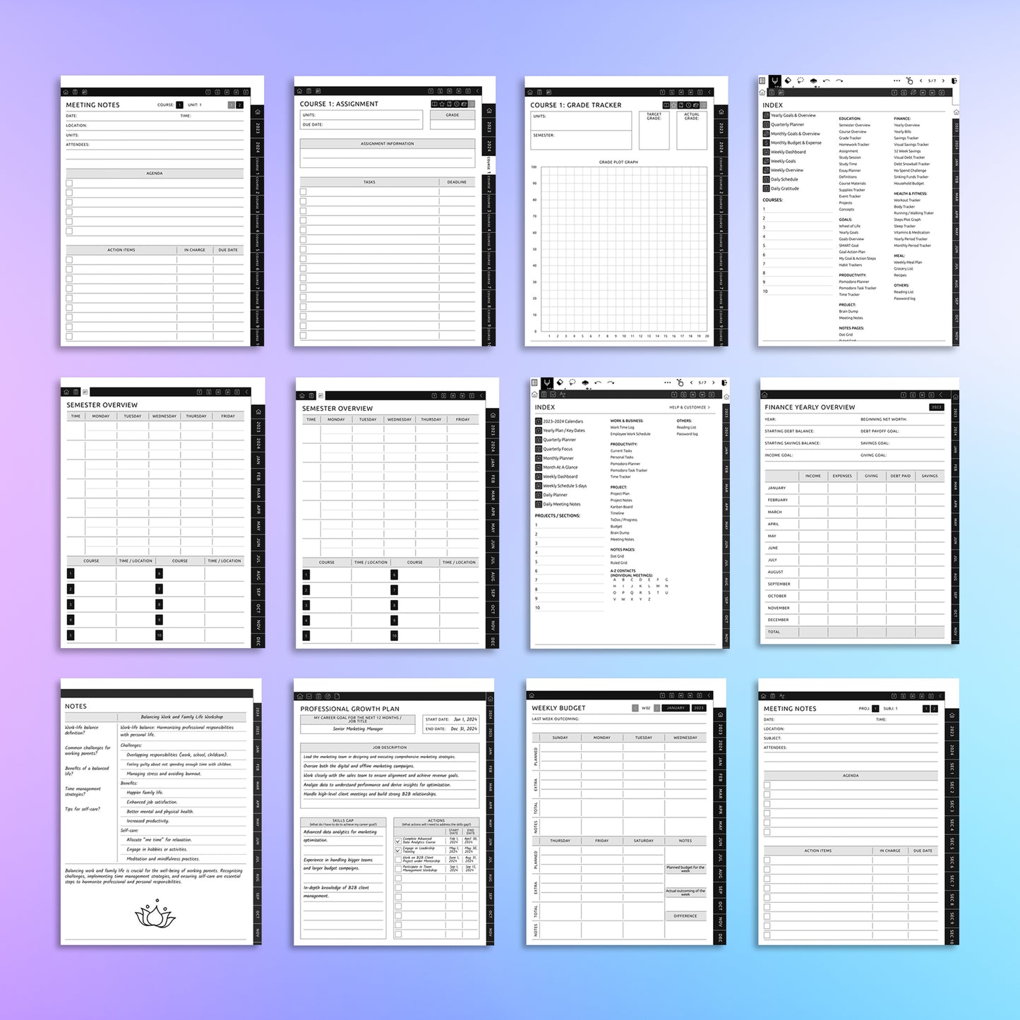 7 reMarkable 2 Daily Planners Template Bundle