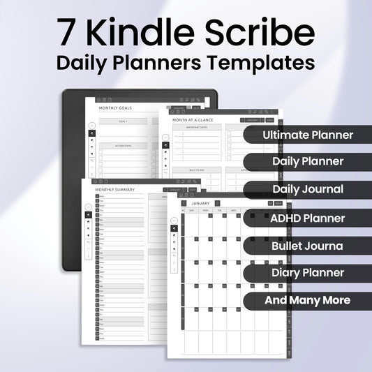 7 Kindle Scribe Daily Planner Template Bundle