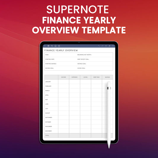 Supernote Finance Yearly Overview Template Planner Template