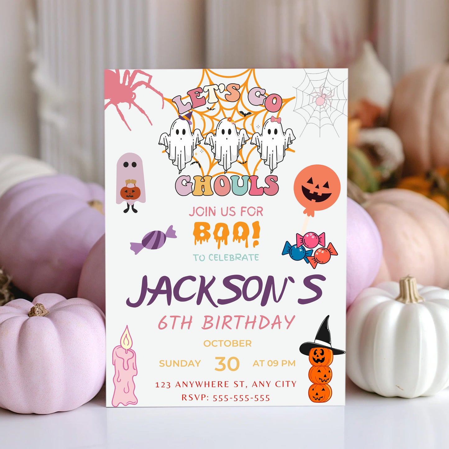 Let's go Ghouls Halloween Birthday Invitation Template