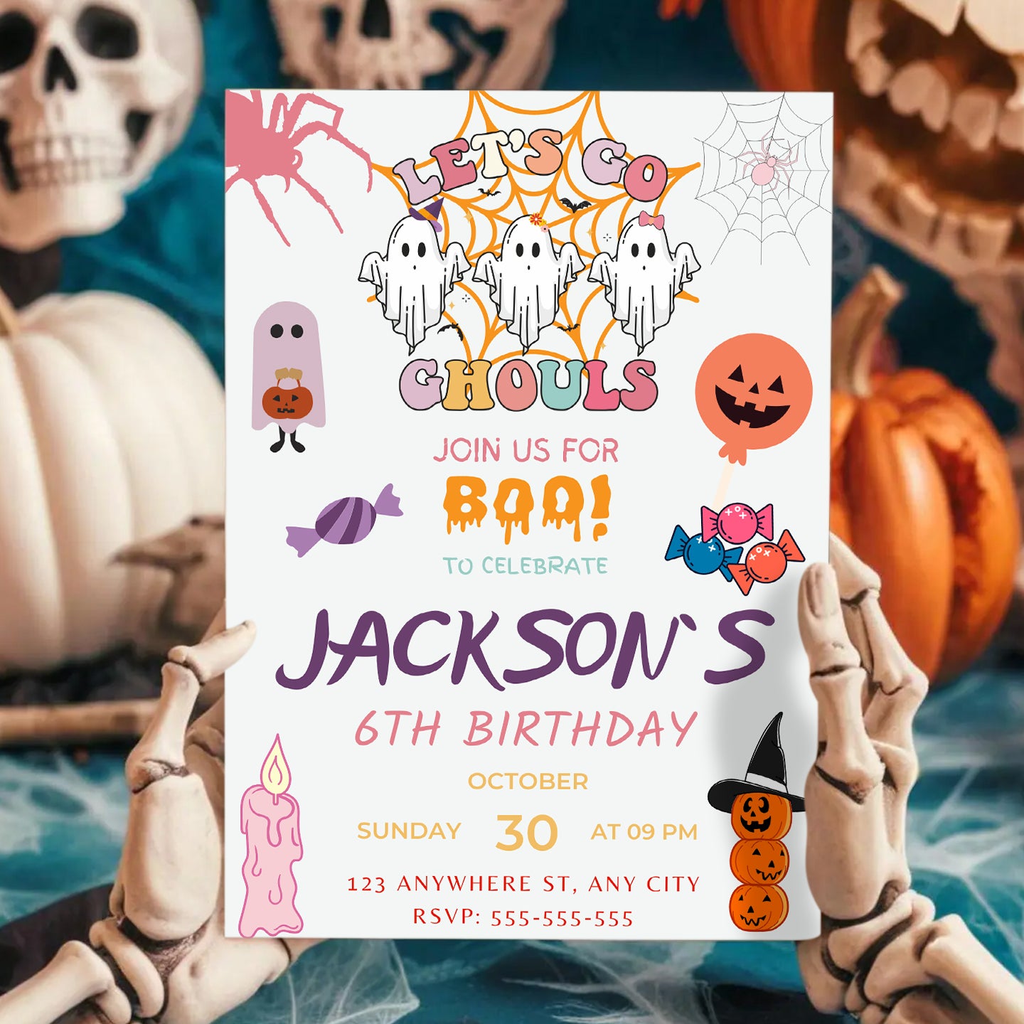 Let's go Ghouls Halloween Birthday Invitation Template