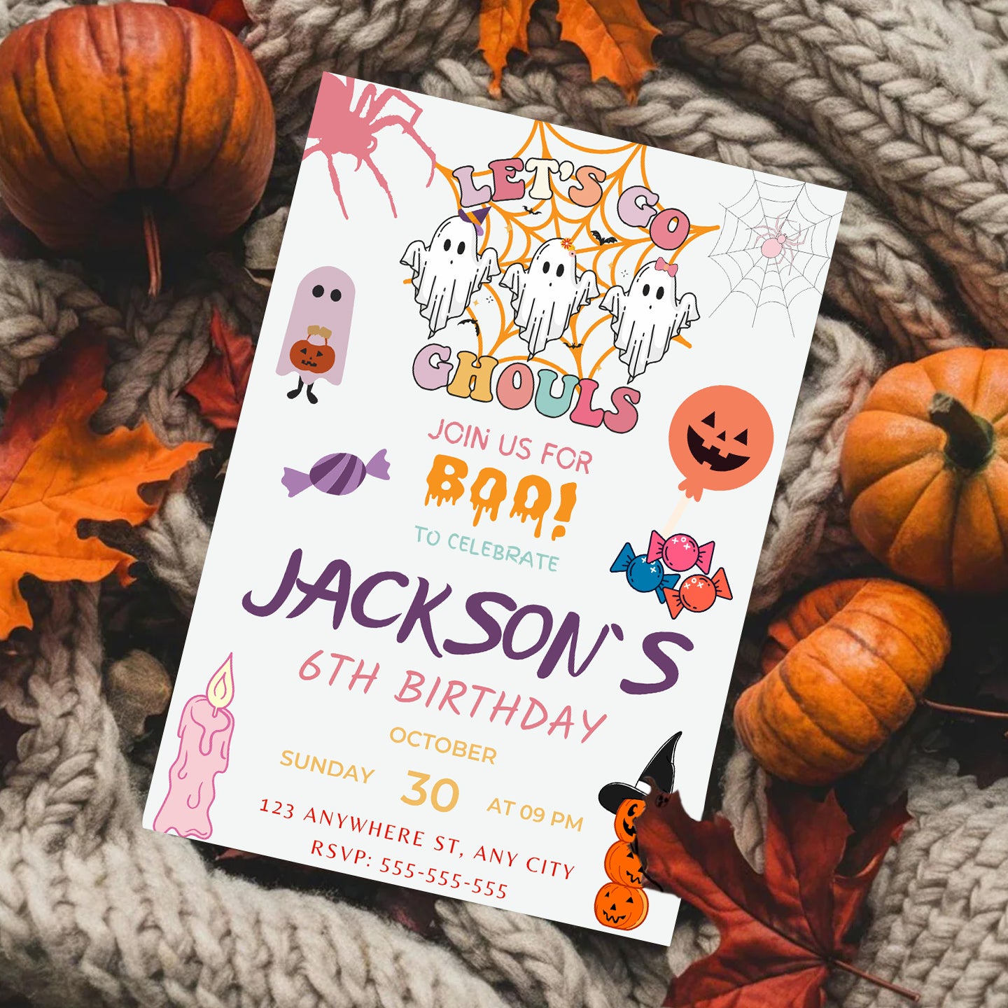 Let's go Ghouls Halloween Birthday Invitation Template