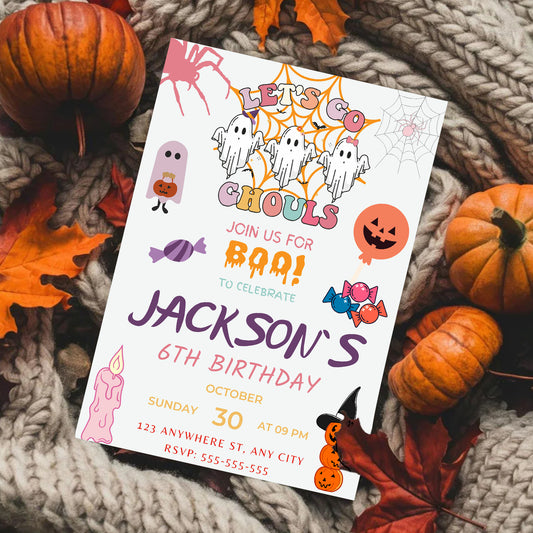 Let's go Ghouls Halloween Birthday Invitation Template