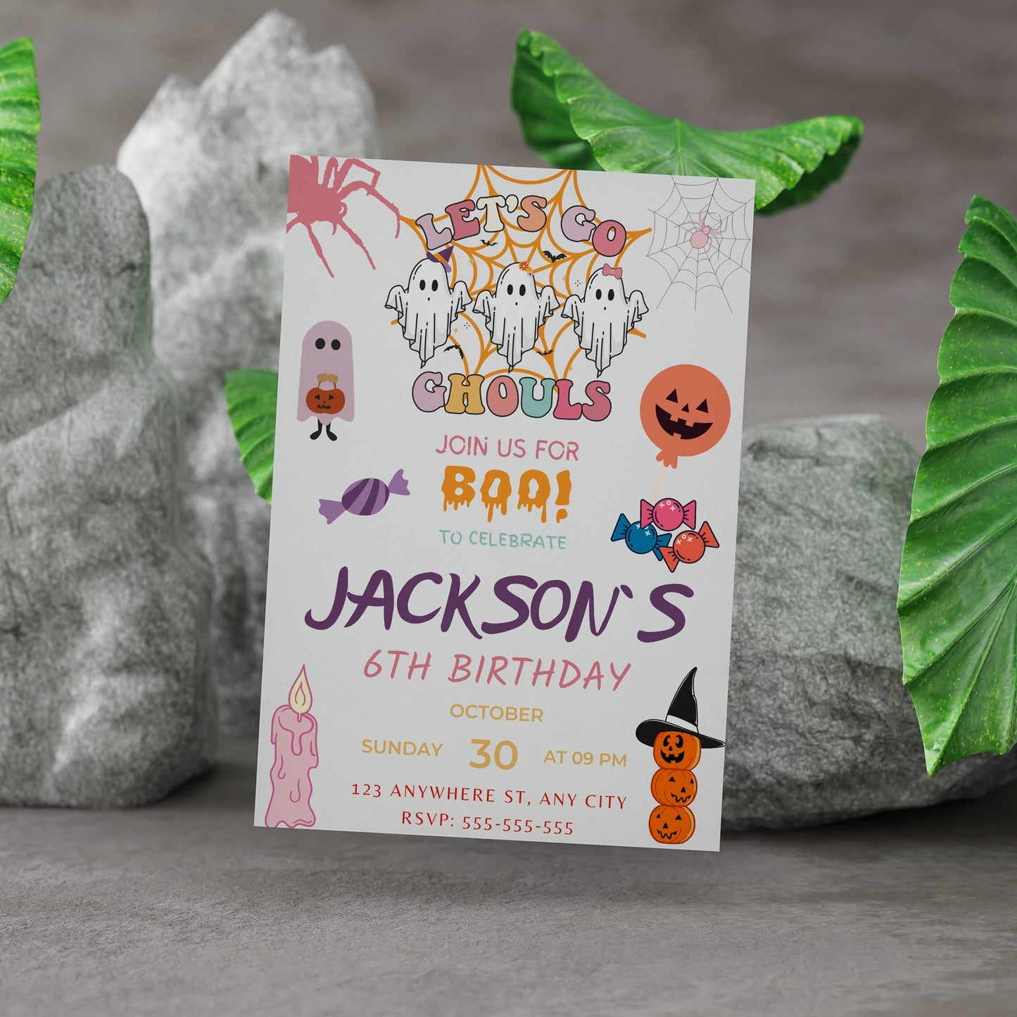 Let's go Ghouls Halloween Birthday Invitation Template