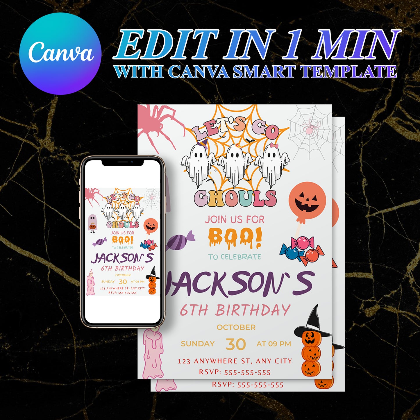 Let's go Ghouls Halloween Birthday Invitation Template