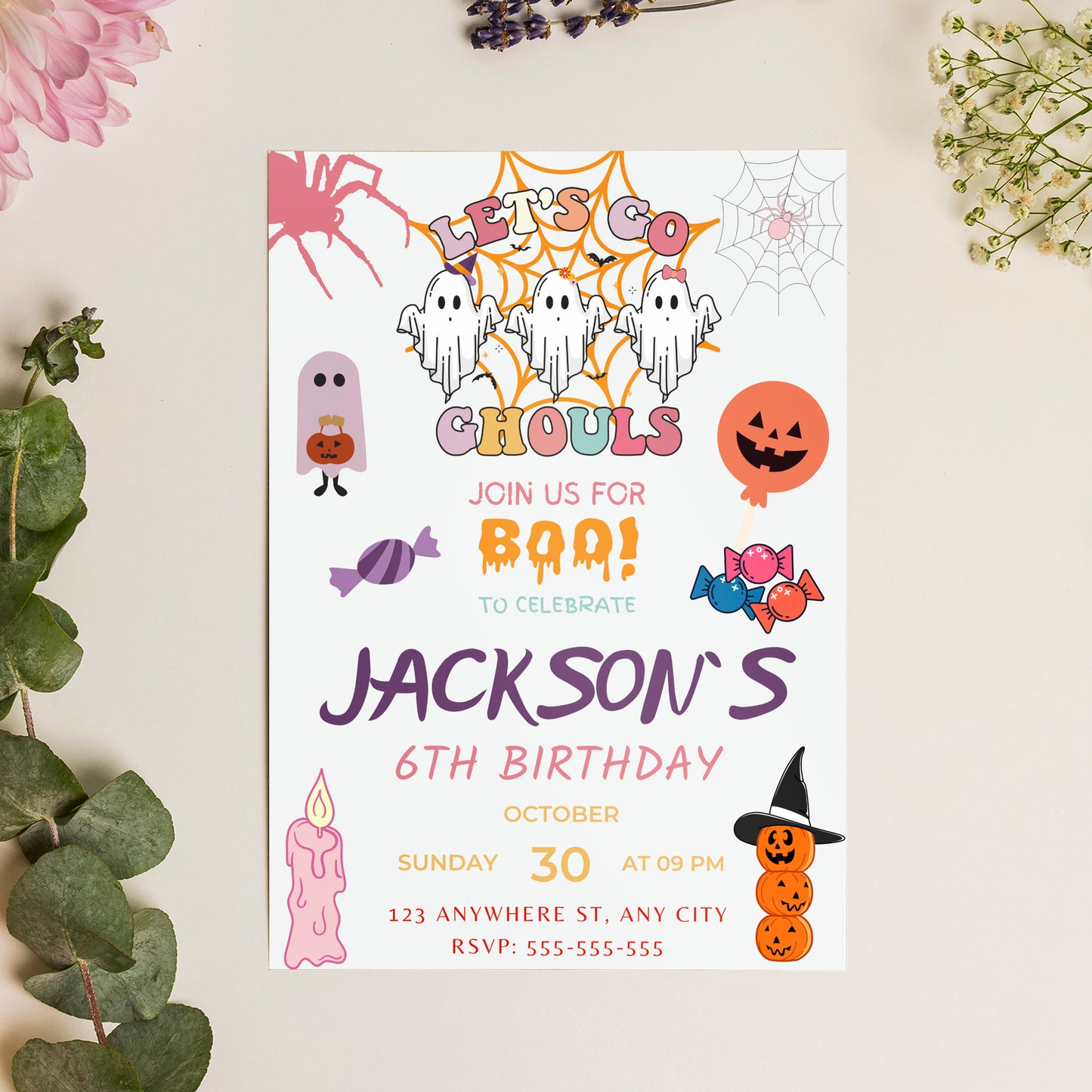 Let's go Ghouls Halloween Birthday Invitation Template