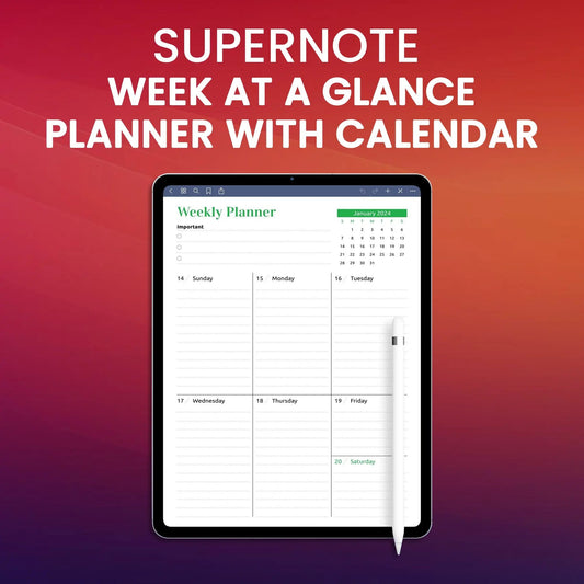 Supernote Week At A Glance Planner With Calendar Planner Template CreativeRino