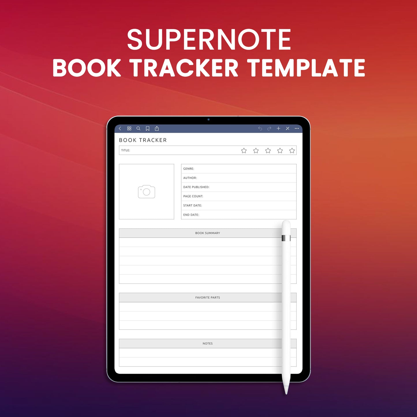 Supernote Book Tracker Template Planner Template