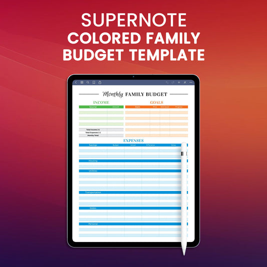 Supernote Colored Family Budget Template Planner Template