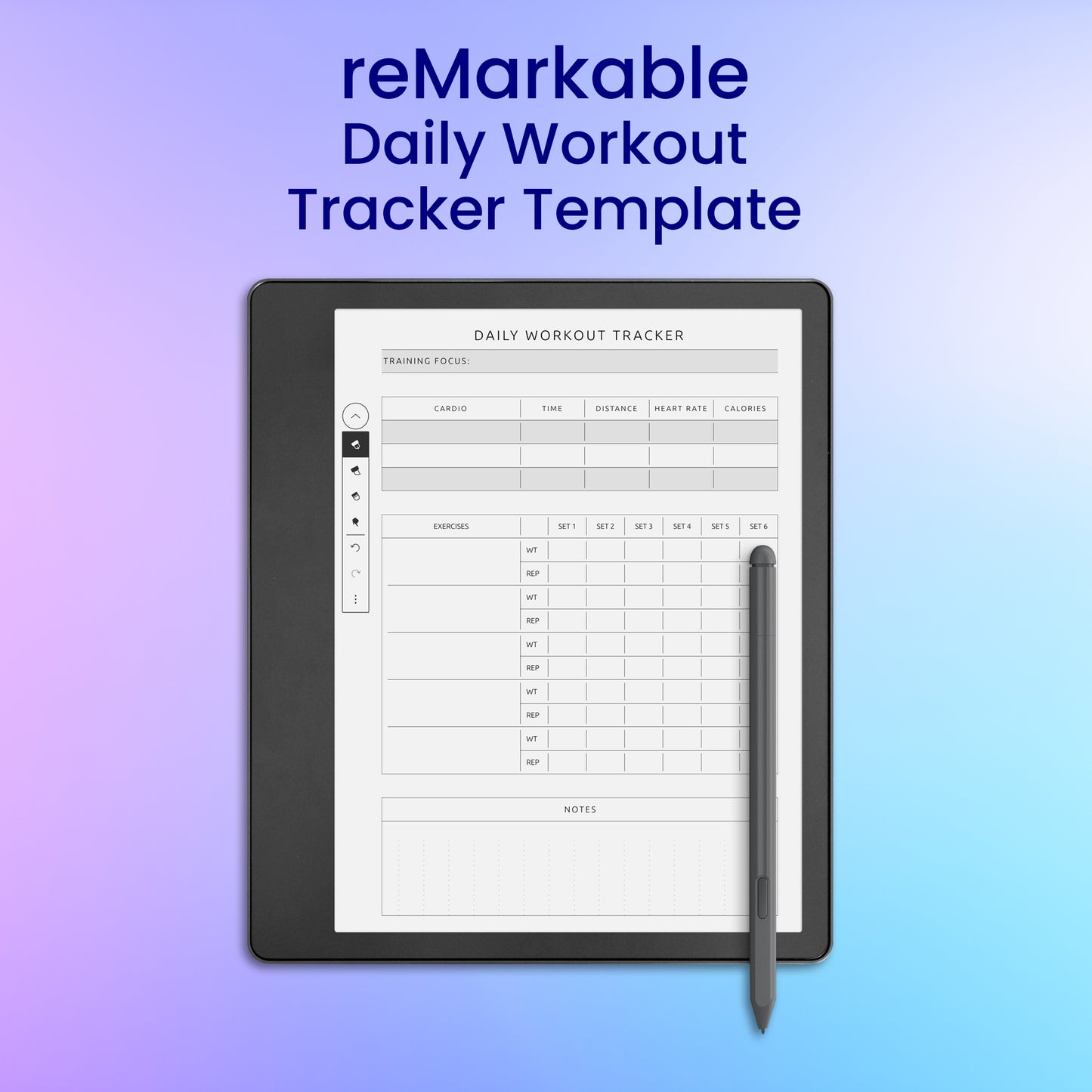 reMarkable 2 Daily Workout Tracker Template Planner Template