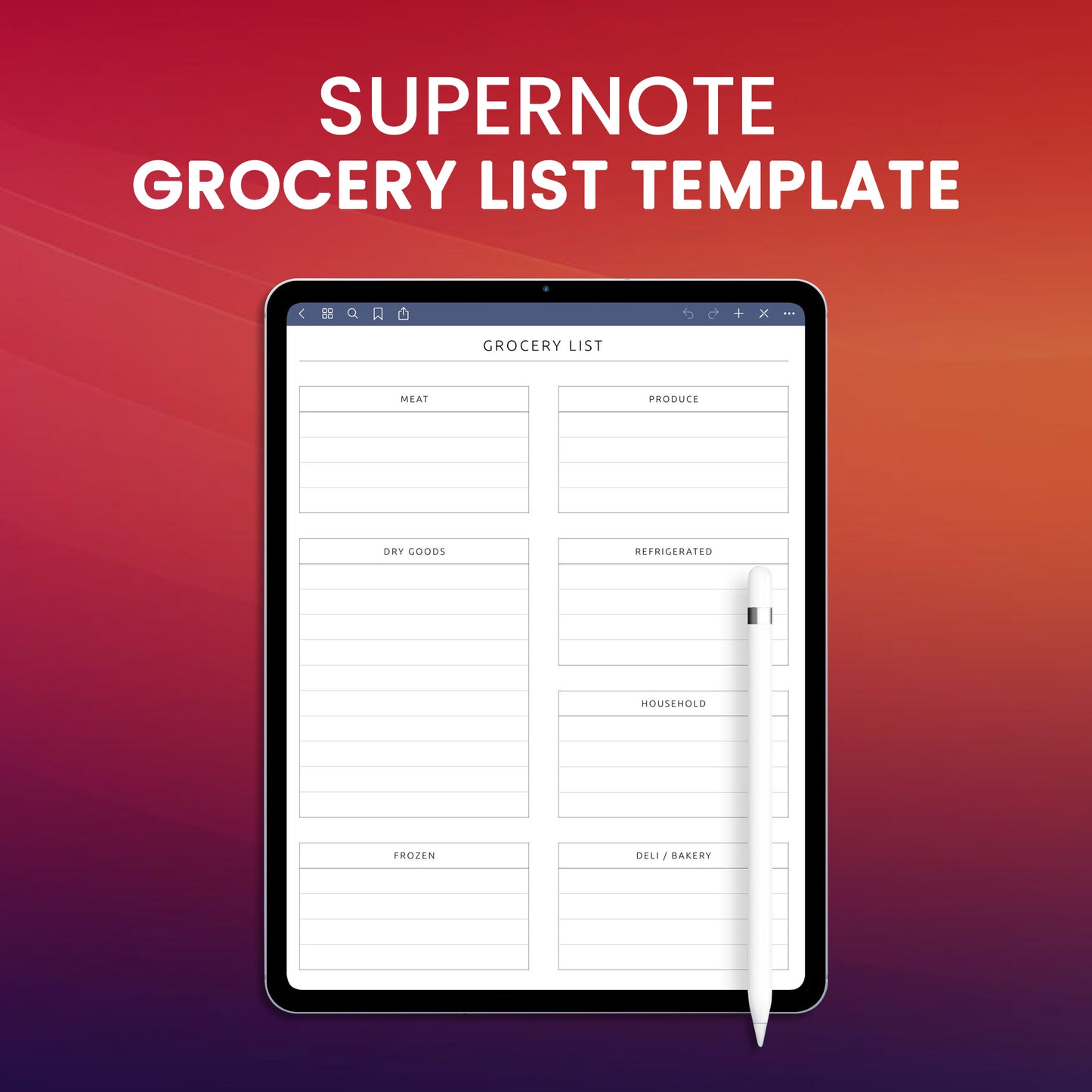 Supernote Grocery List Template Planner Template