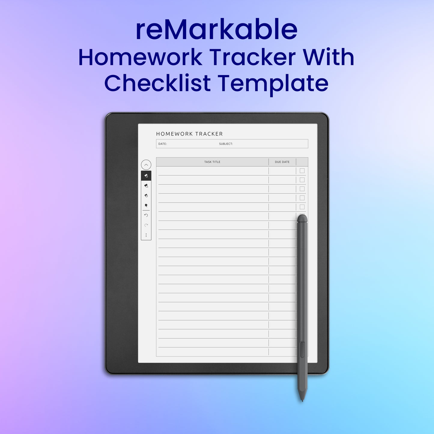 reMarkable 2 Homework Tracker With Checklist Planner Template