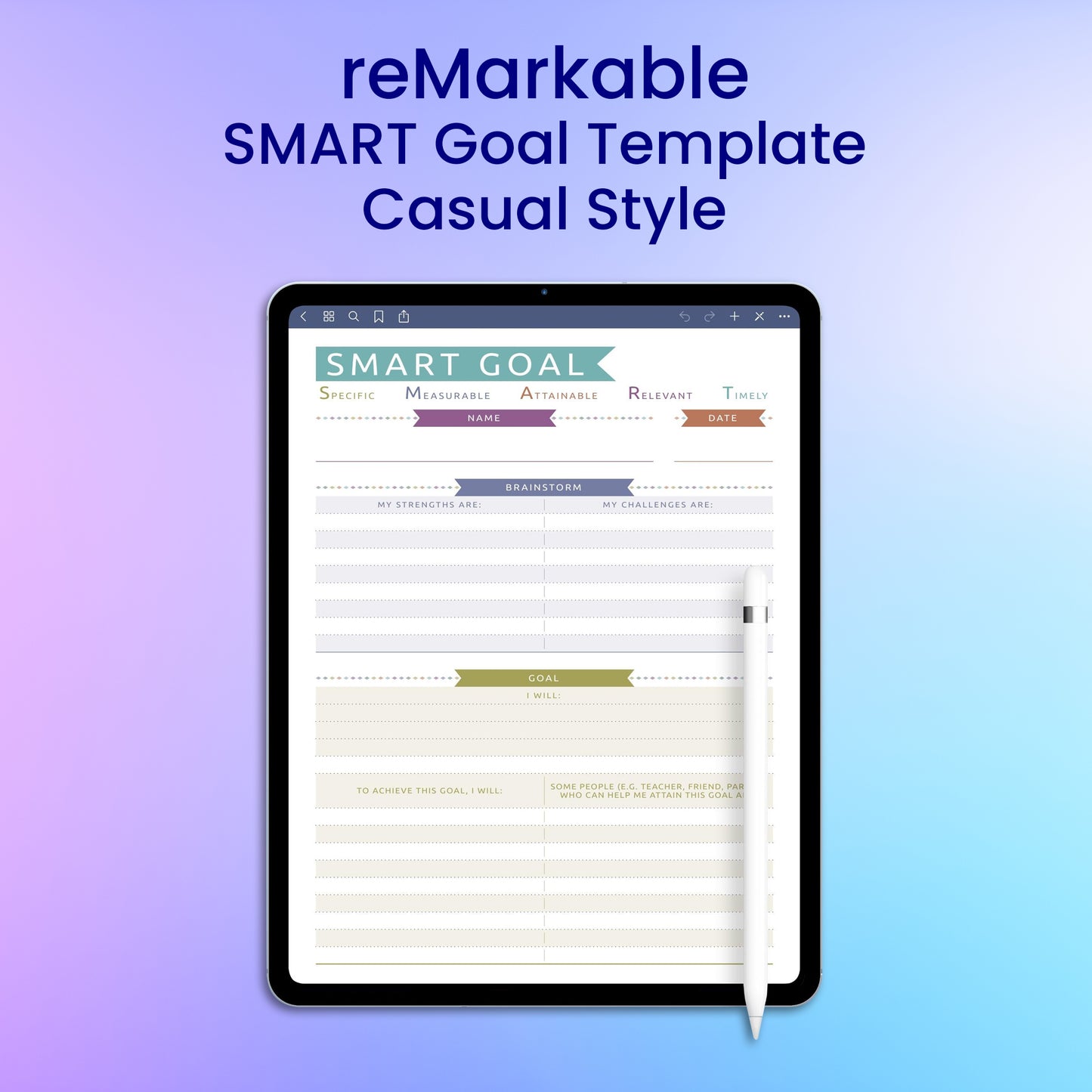 reMarkable 2 SMART Goal Template - Casual Style Planner Template