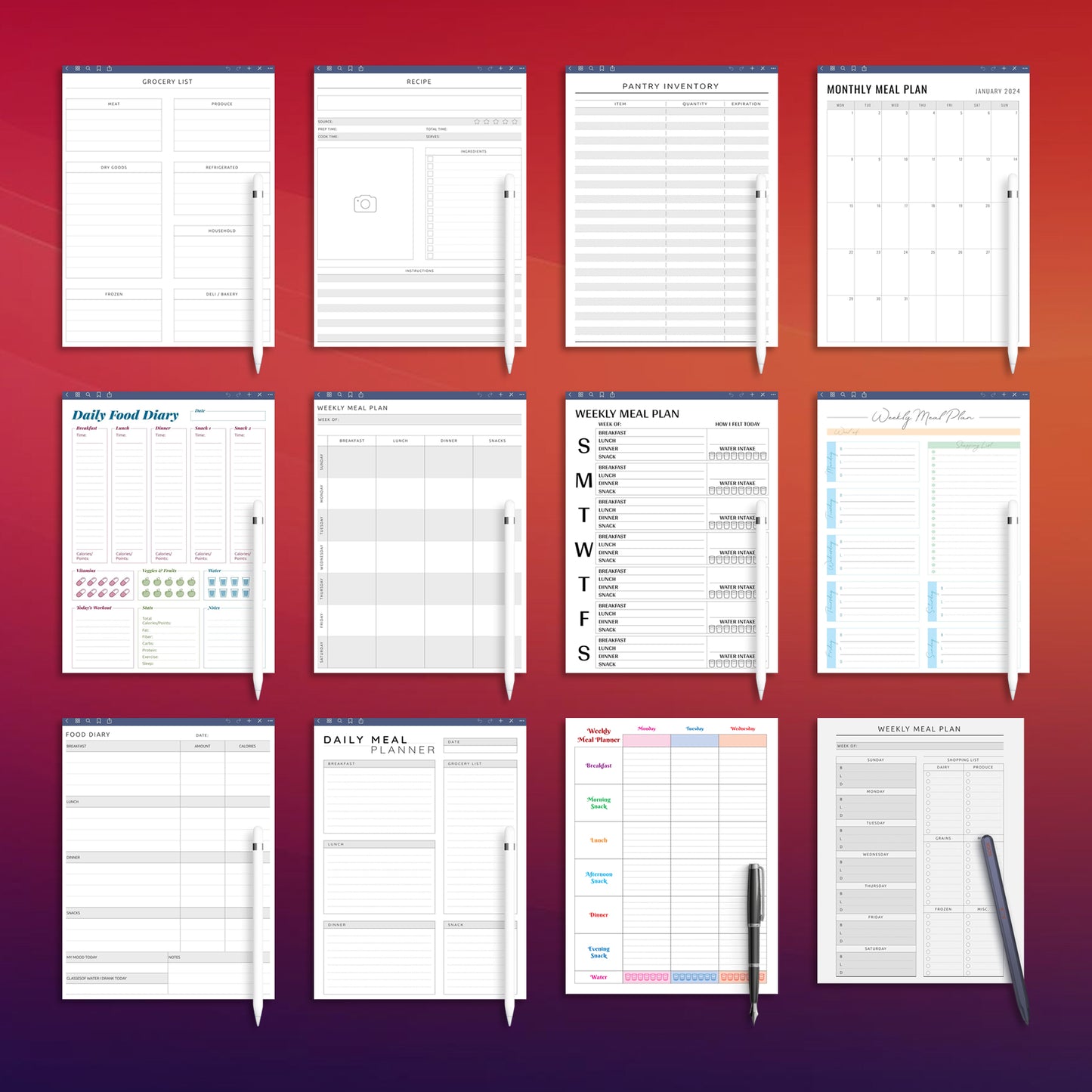 12 Supernote A5X Meal Planner Template Bundle