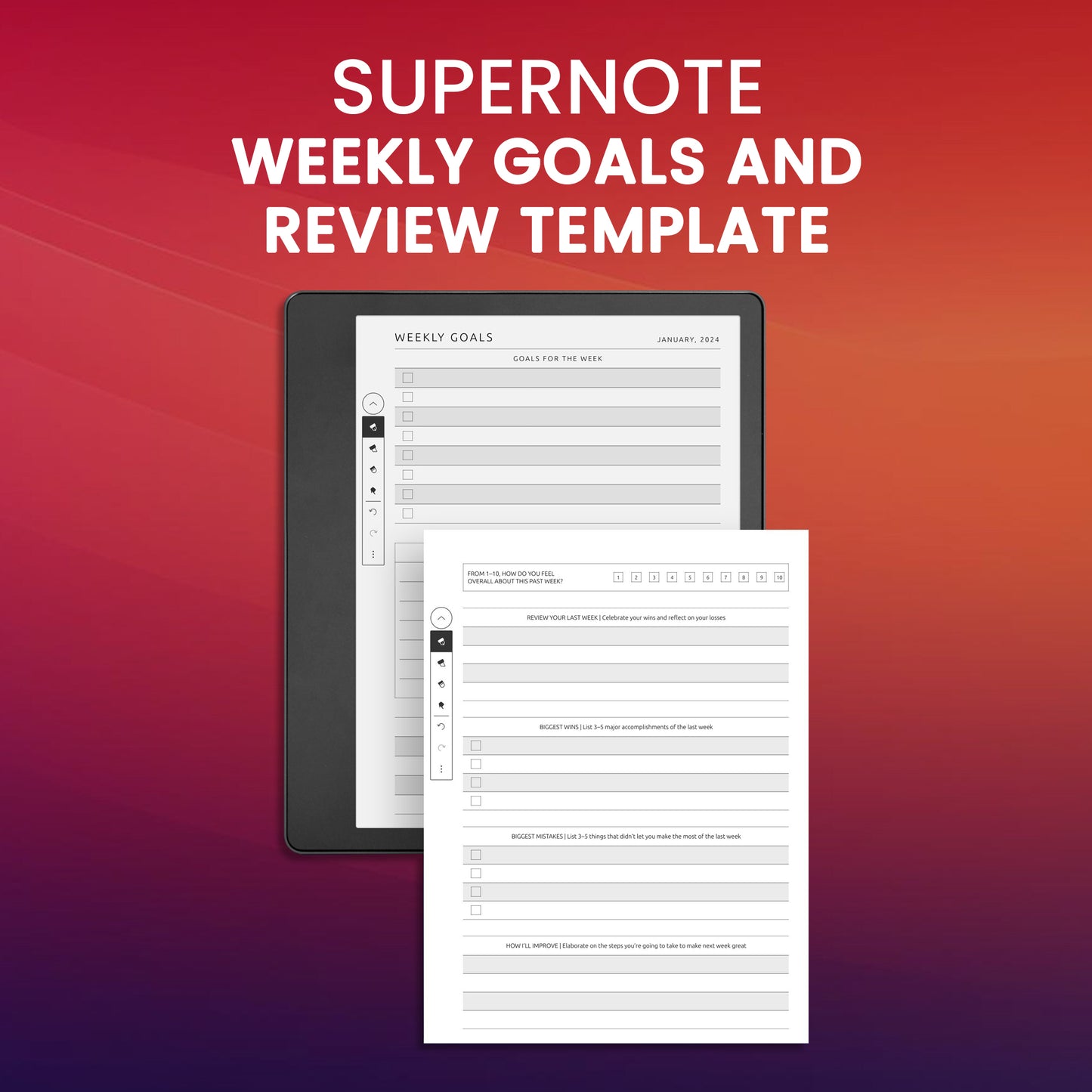 Supernote Weekly Goals and Review Template Planner Template