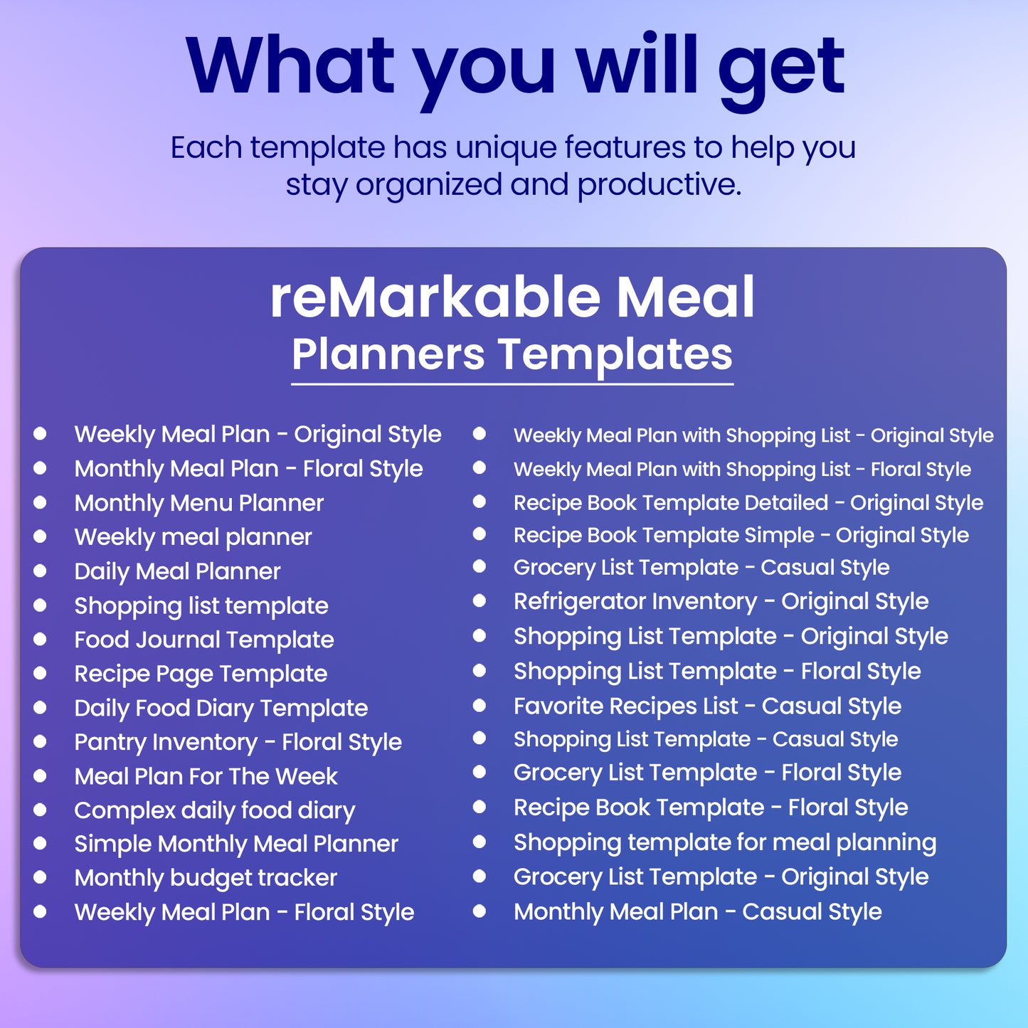 31 reMarkable 2 Meal Planners Template Bundle